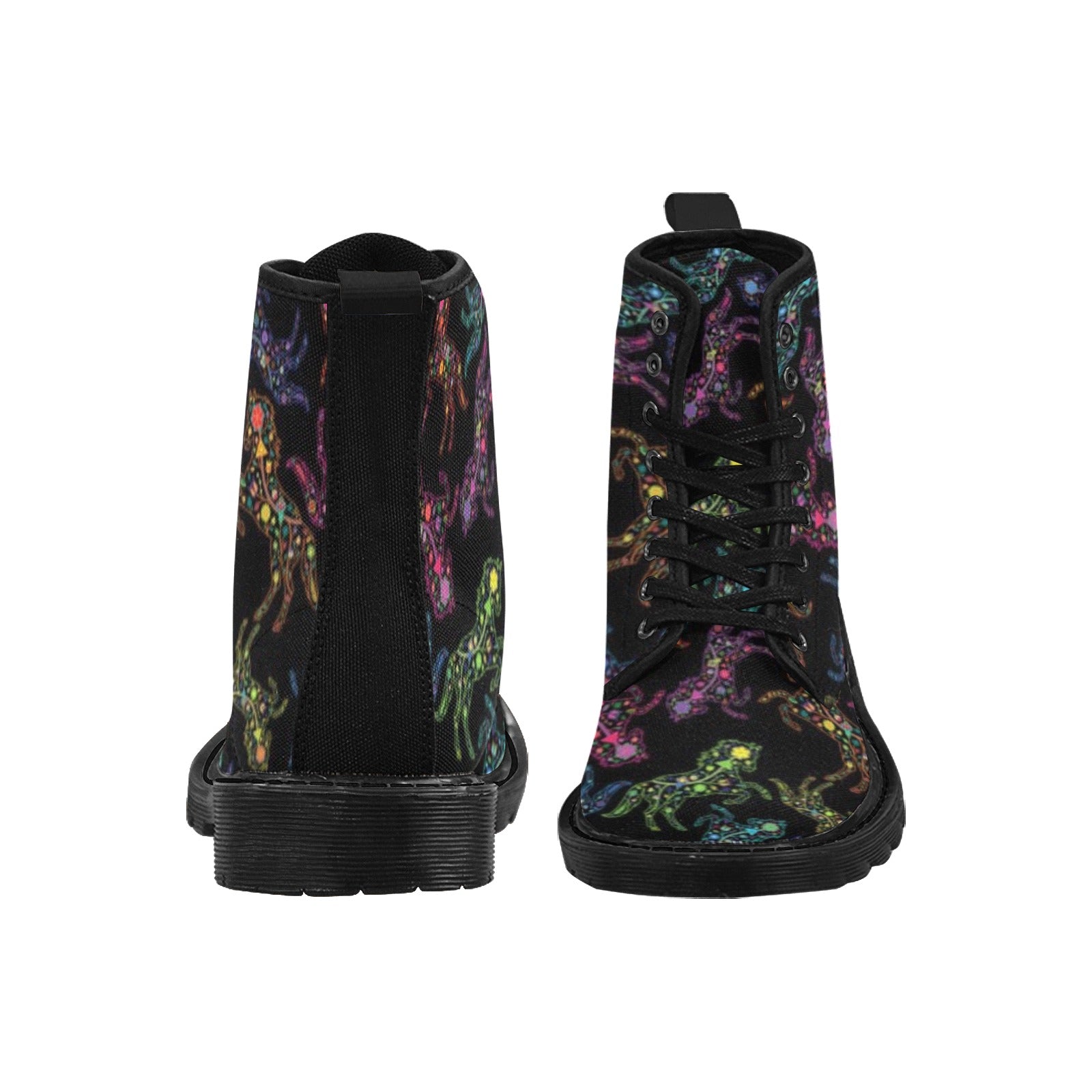 Neon Floral Horses Boots for Women (Black)