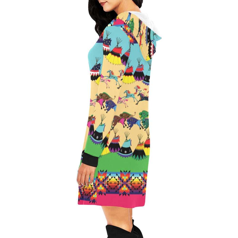 Horses and Buffalo Ledger Pink Hoodie Dress
