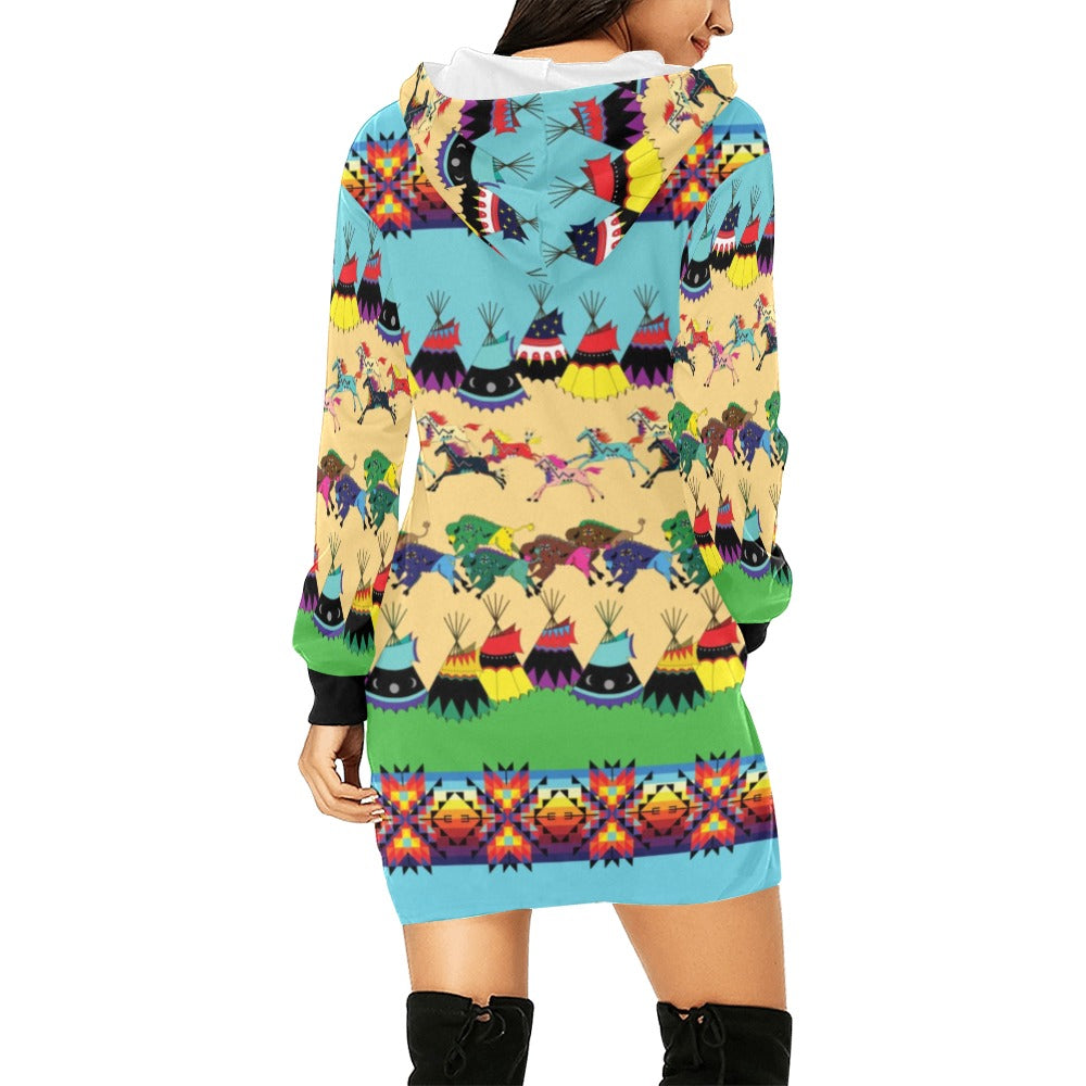 Horses and Buffalo Ledger Torquoise Hoodie Dress