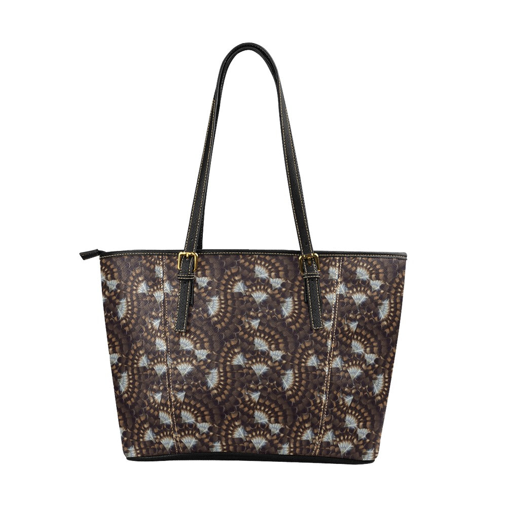 Hawk Feathers Leather Tote Bag/Large