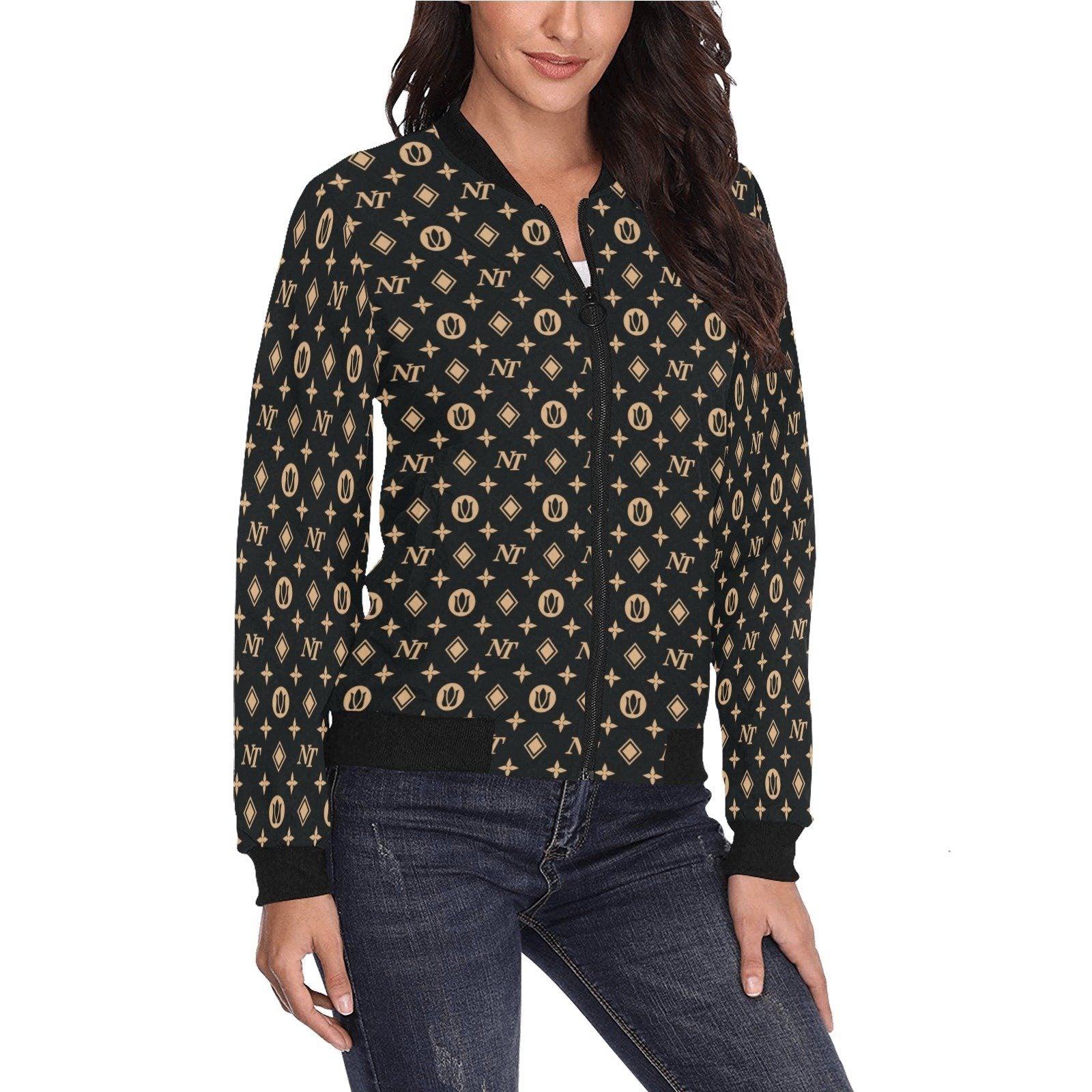 Fancy NT Black All Over Print Bomber Jacket for Women (Model H36) All Over Print Bomber Jacket for Women (H36) e-joyer