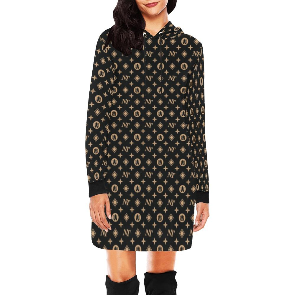 Fancy NT Black All Over Print Hoodie Mini Dress (Model H27) All Over Print Hoodie Mini Dress (H27) e-joyer
