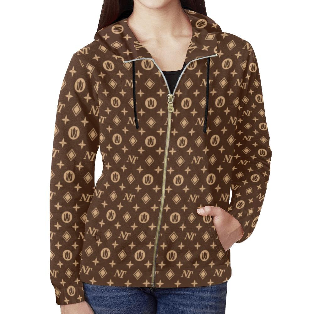 Fancy NT Brown All Over Print Full Zip Hoodie for Women (Model H14) All Over Print Full Zip Hoodie for Women (H14) e-joyer