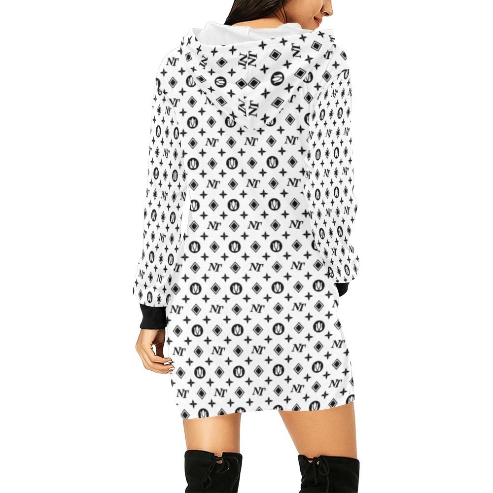 Fancy NT Pattern Black on White All Over Print Hoodie Mini Dress (Model H27) All Over Print Hoodie Mini Dress (H27) e-joyer