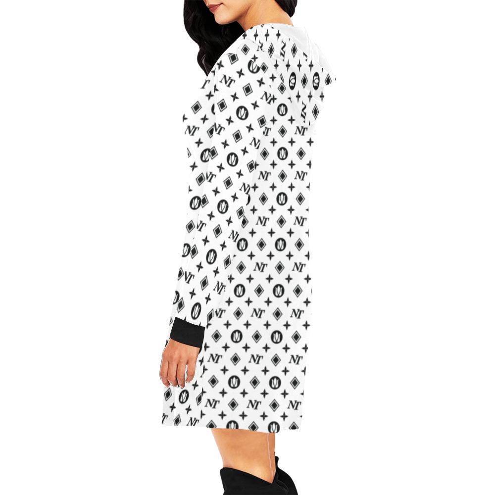 Fancy NT Pattern Black on White All Over Print Hoodie Mini Dress (Model H27) All Over Print Hoodie Mini Dress (H27) e-joyer