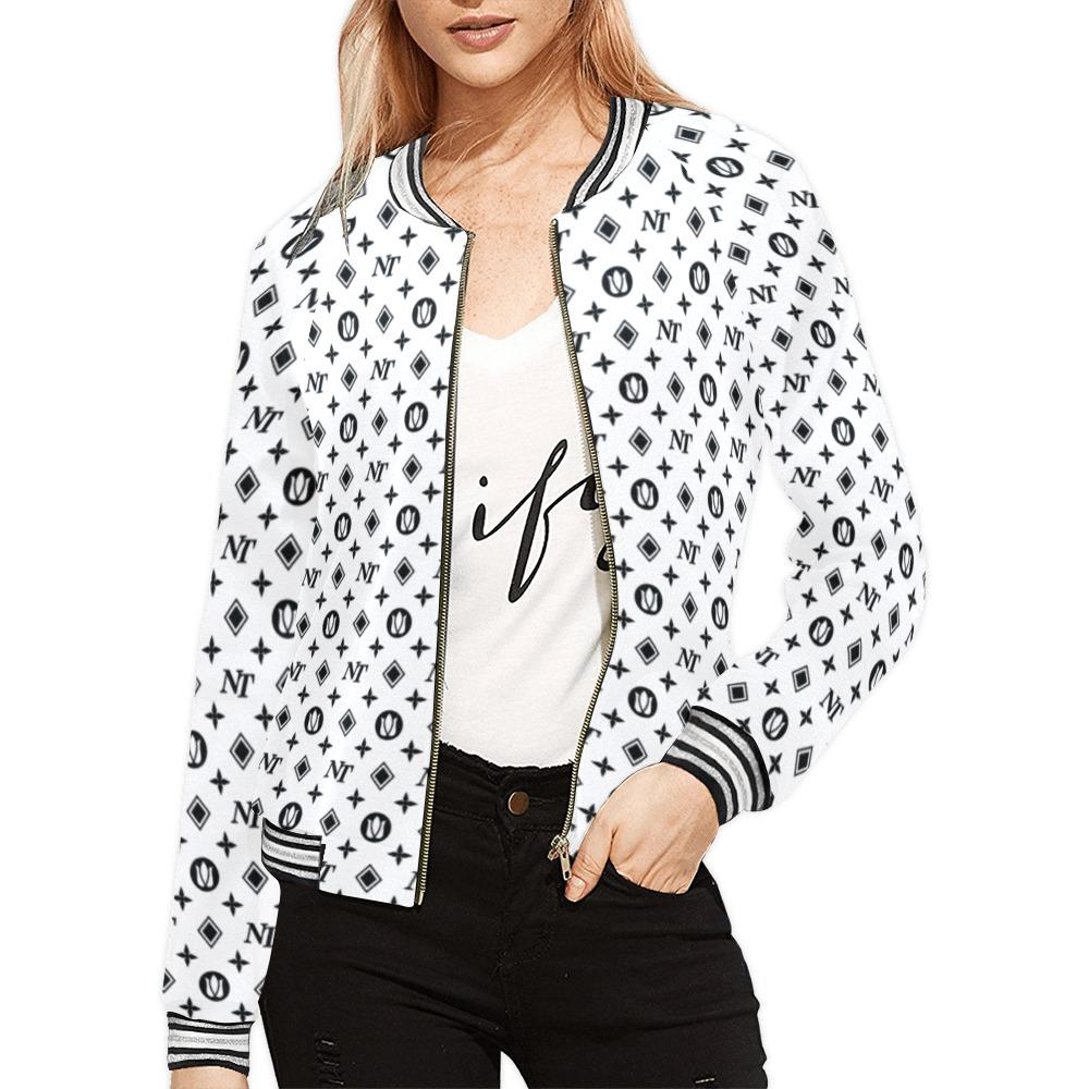 Fancy NT Pattern White on White All Over Print Bomber Jacket for Women (Model H21) All Over Print Bomber Jacket for Women (H21) e-joyer