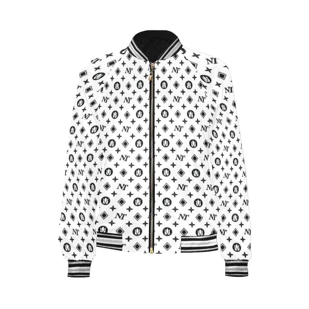 Fancy NT Pattern White on White All Over Print Bomber Jacket for Women (Model H21) All Over Print Bomber Jacket for Women (H21) e-joyer