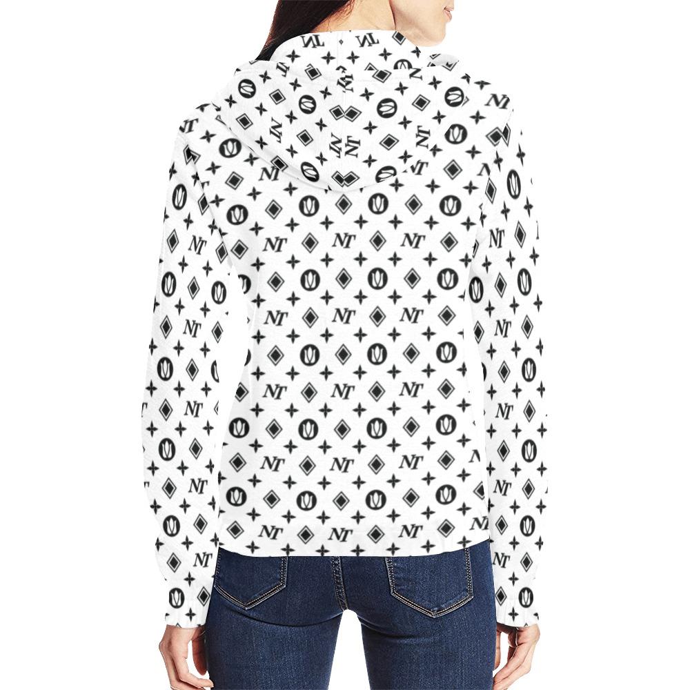 Fancy NT Pattern White on White All Over Print Full Zip Hoodie for Women (Model H14) All Over Print Full Zip Hoodie for Women (H14) e-joyer
