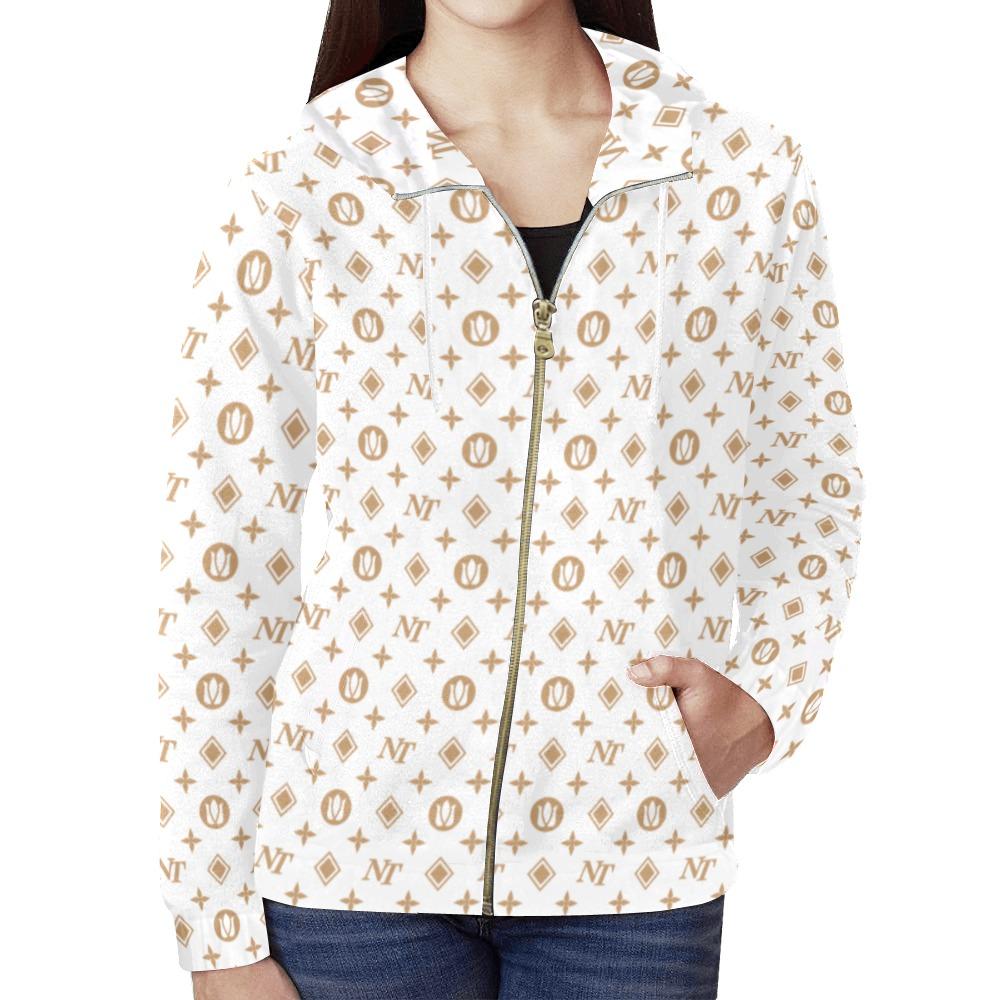 Fancy NT White All Over Print Full Zip Hoodie for Women (Model H14) All Over Print Full Zip Hoodie for Women (H14) e-joyer