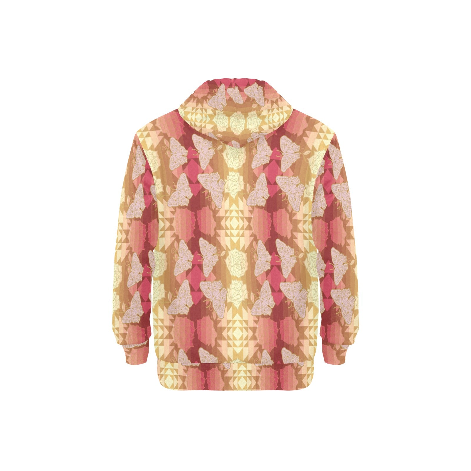 Butterfly and Roses on Geometric Men's Long Sleeve Fleece Hoodie
