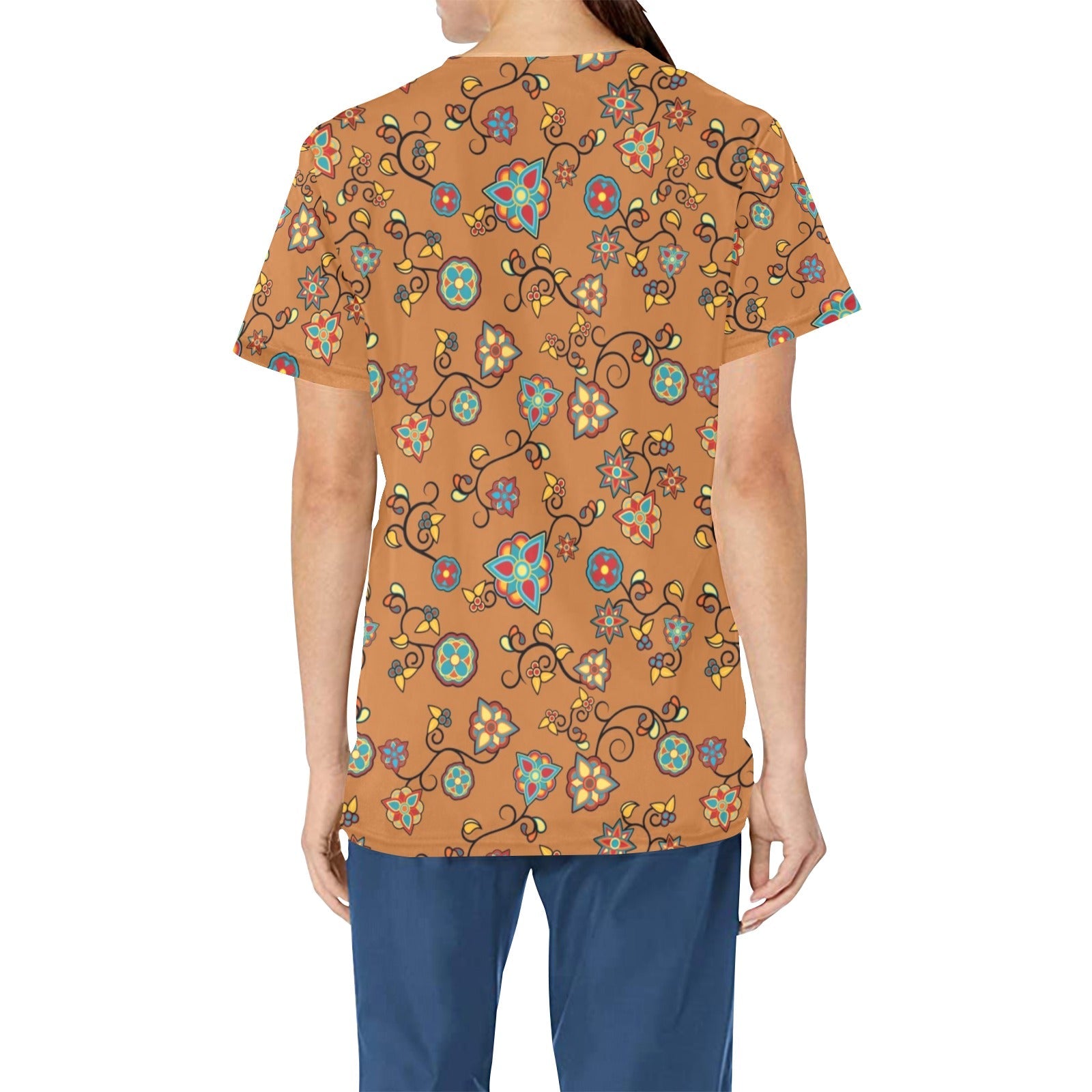 Fire Bloom Light All Over Print Scrub Top Scrub Top e-joyer