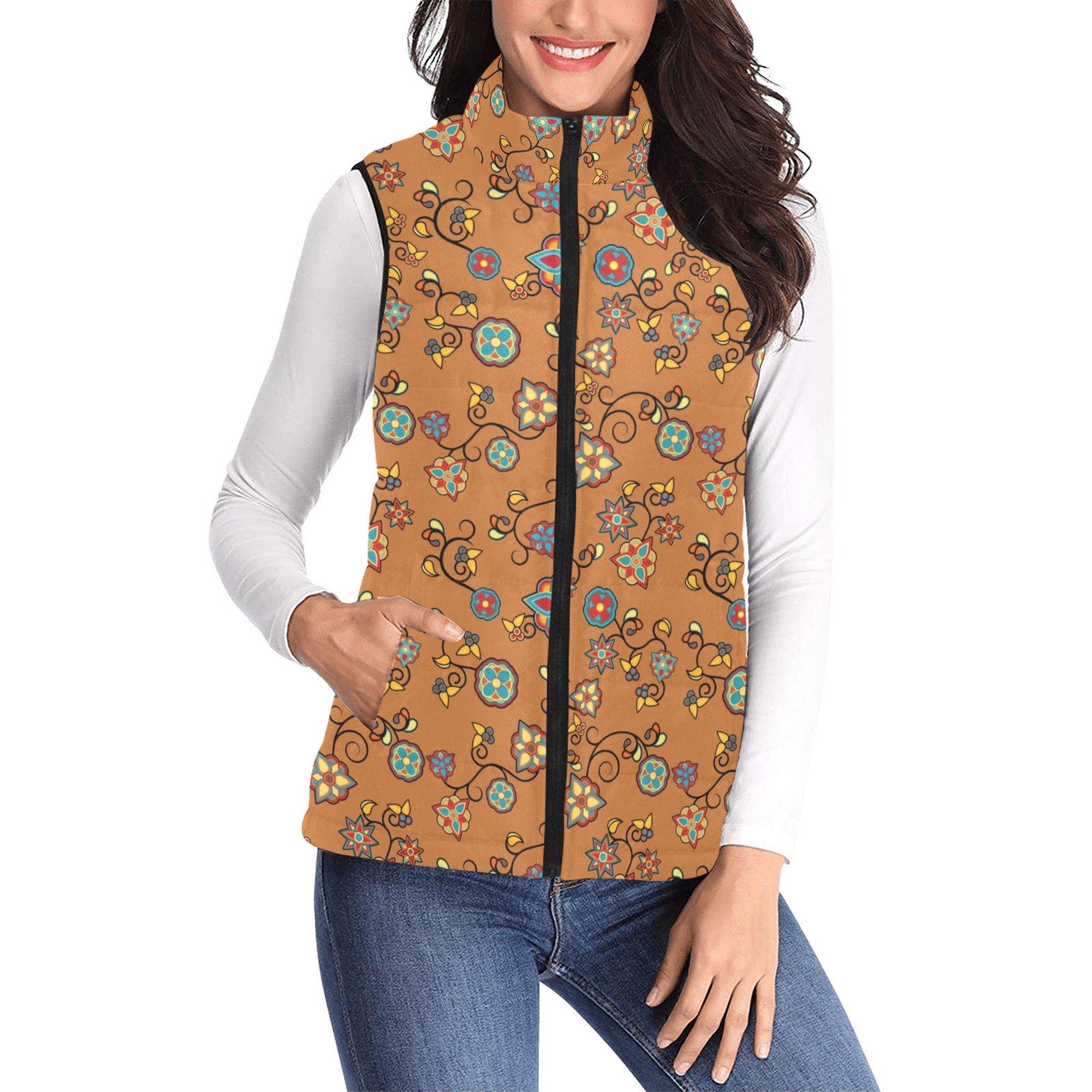 Fire Bloom Light Women's Padded Vest Jacket (Model H44) Women's Padded Vest Jacket (H44) e-joyer