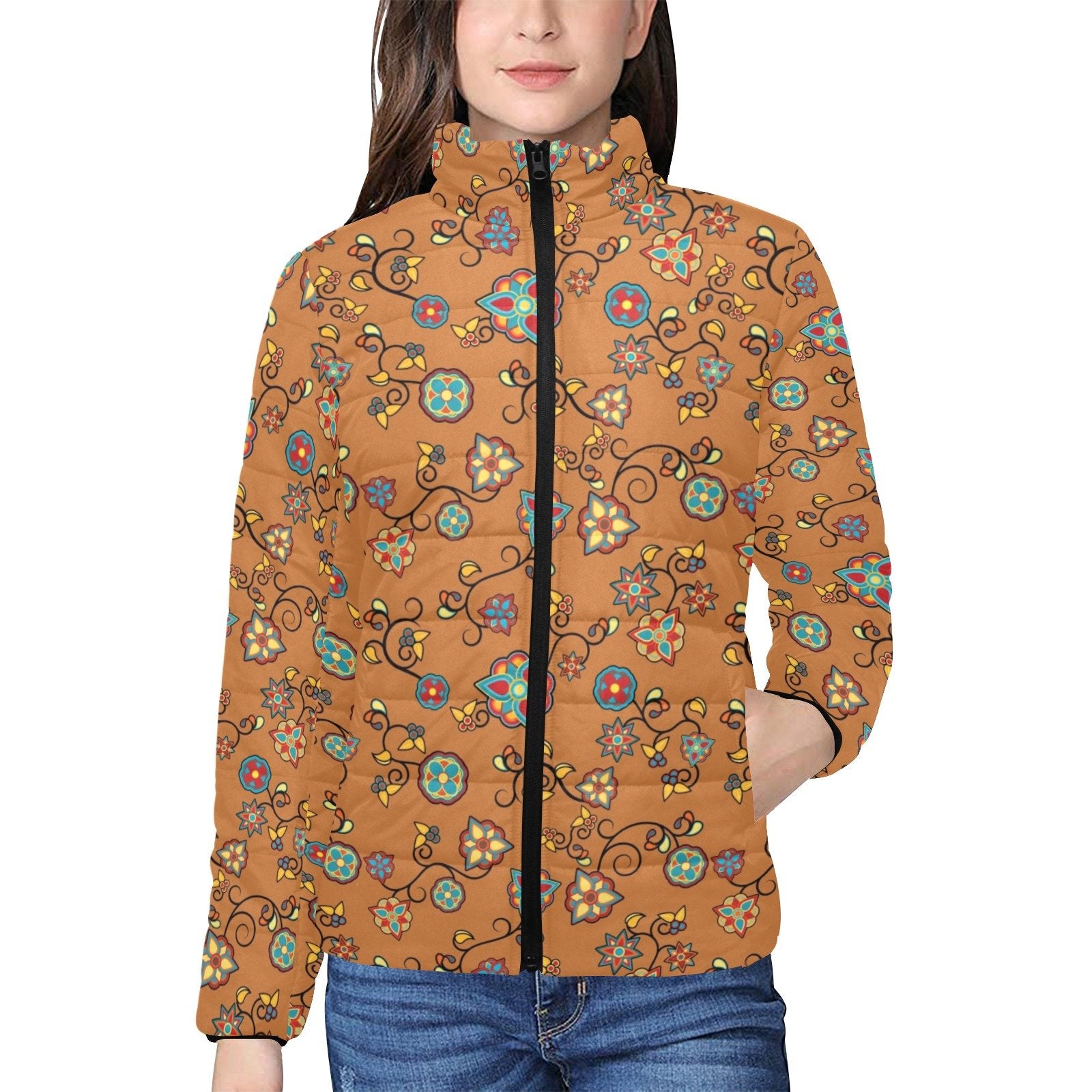 Fire Bloom Light Women's Stand Collar Padded Jacket (Model H41) jacket e-joyer