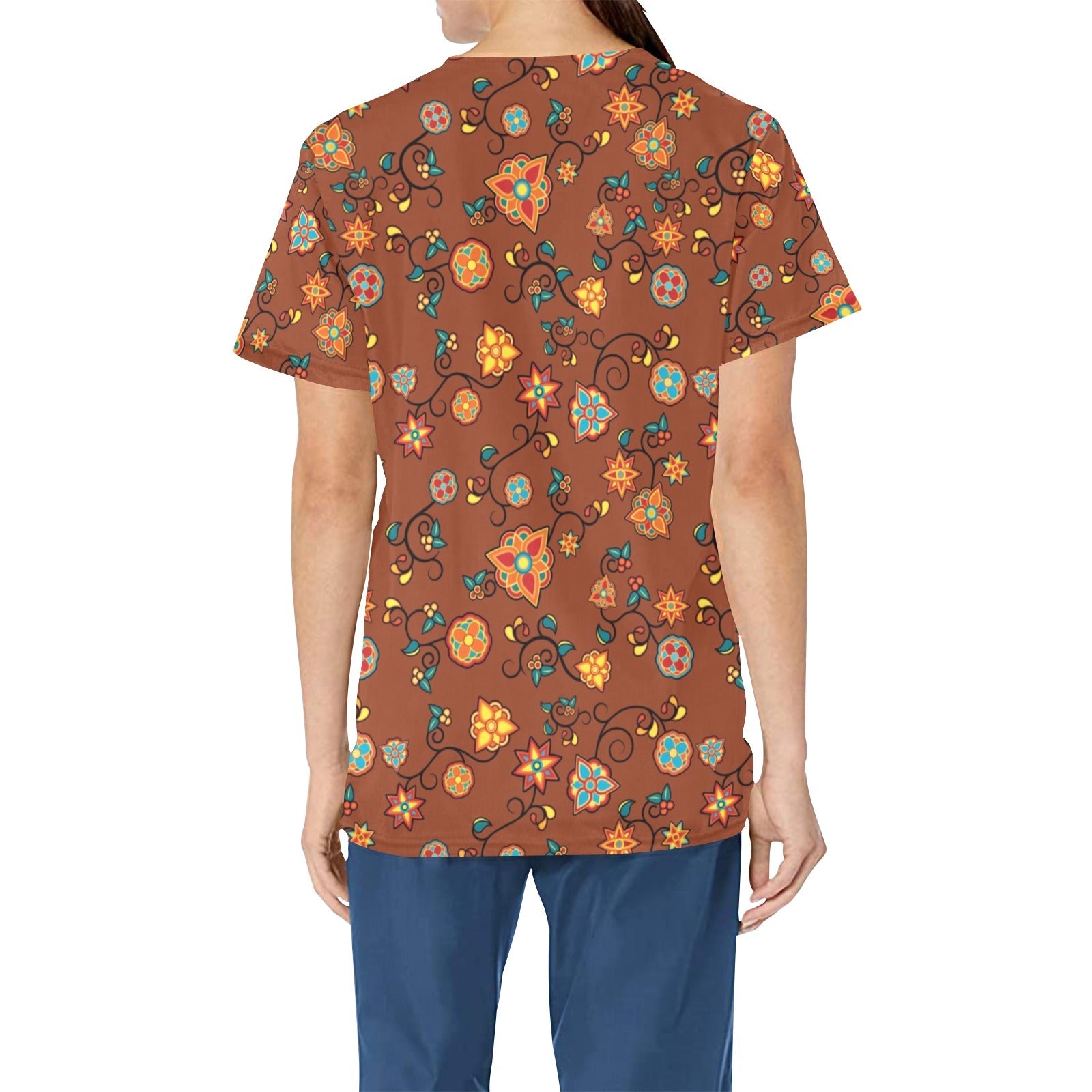 Fire Bloom Shade All Over Print Scrub Top Scrub Top e-joyer
