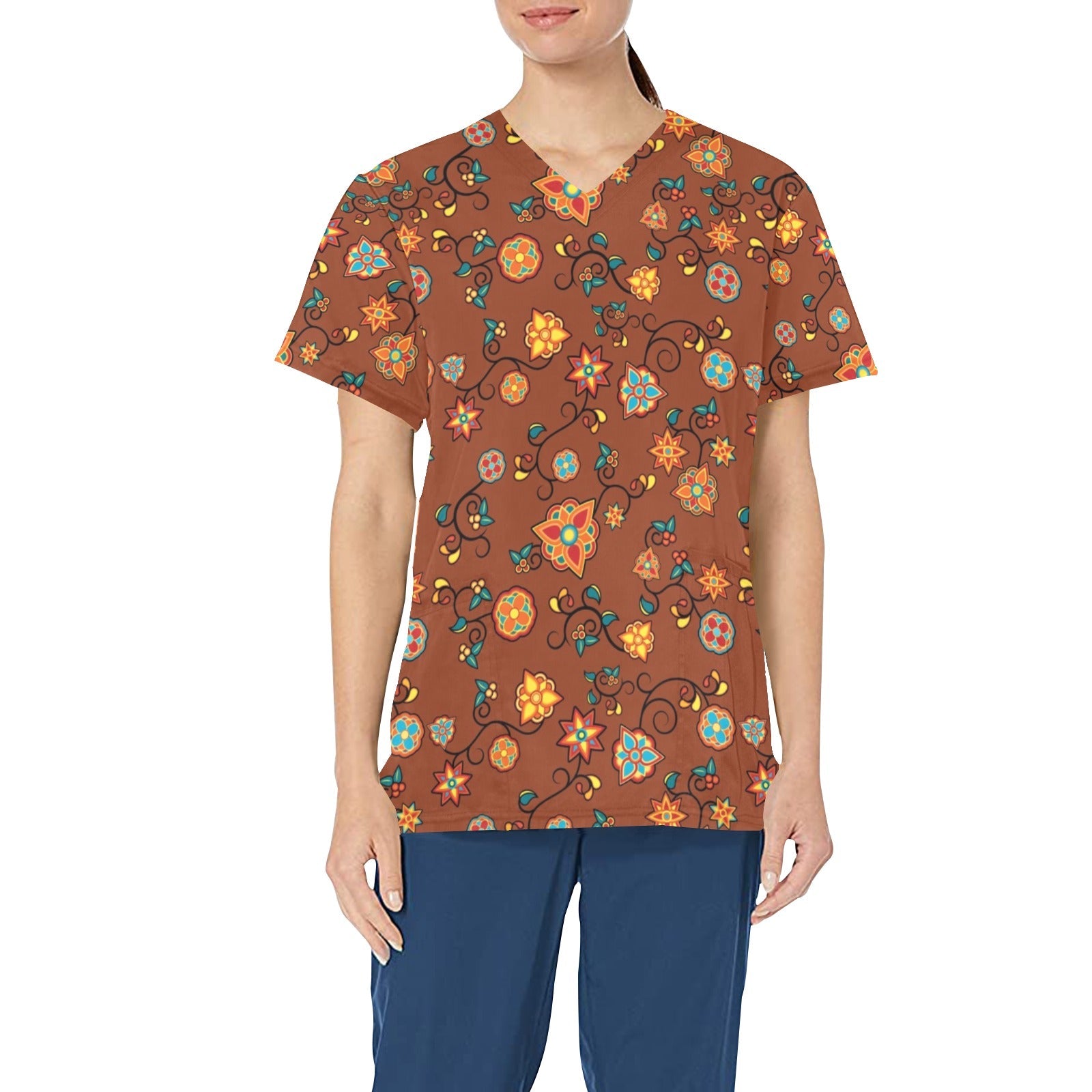 Fire Bloom Shade All Over Print Scrub Top Scrub Top e-joyer