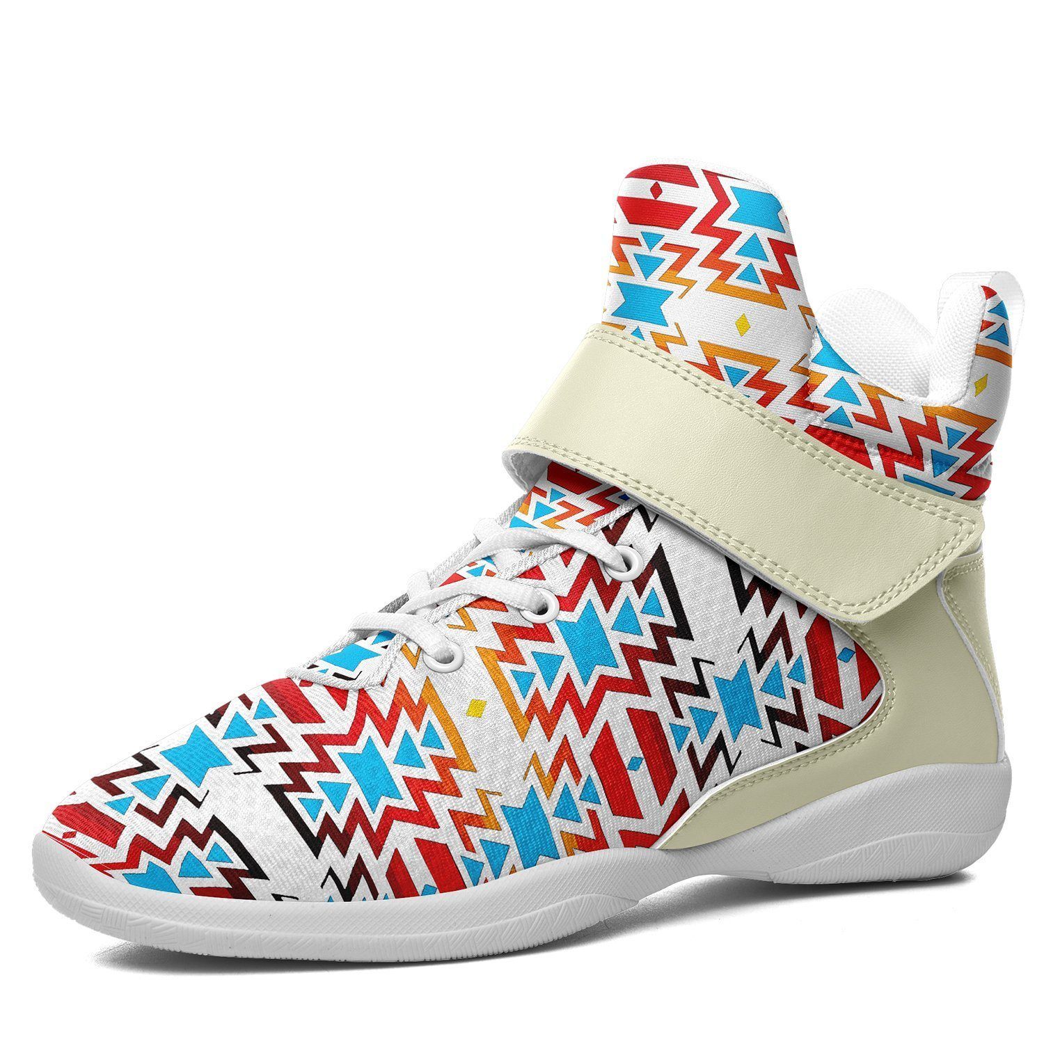 Fire Colors and Sky Kid's Ipottaa Basketball / Sport High Top Shoes 49 Dzine US Child 12.5 / EUR 30 White Sole with Cream Strap
