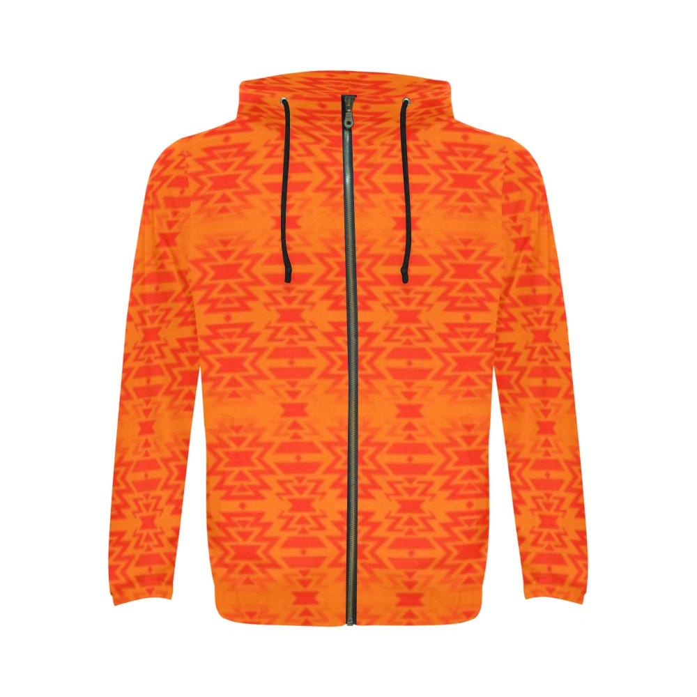 Fire Colors and Turquoise A feather for each All Over Print Full Zip Hoodie for Men (Model H14) All Over Print Full Zip Hoodie for Men (H14) e-joyer