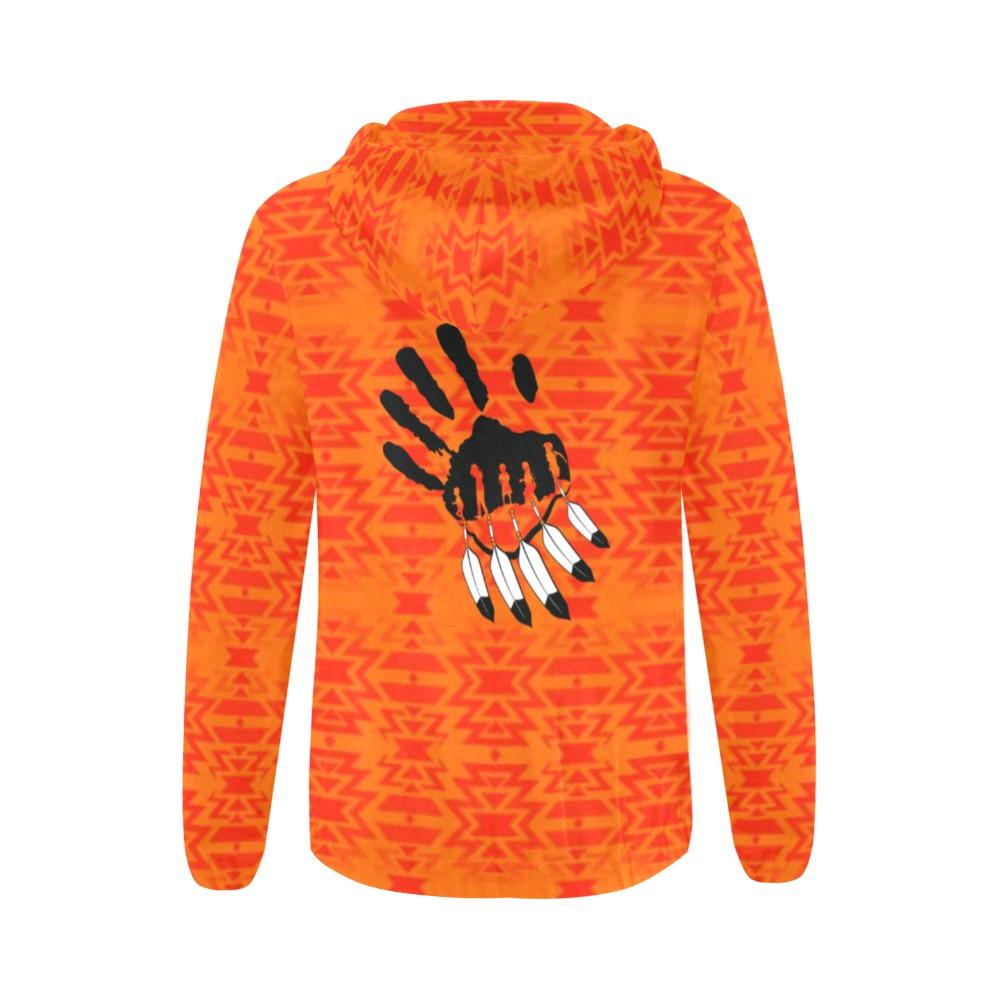 Fire Colors and Turquoise A feather for each All Over Print Full Zip Hoodie for Women (Model H14) All Over Print Full Zip Hoodie for Women (H14) e-joyer