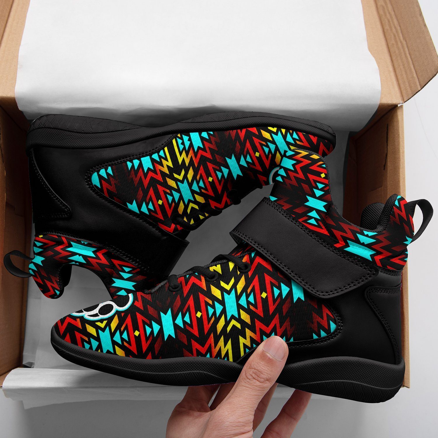 Fire Colors and Turquoise Bearpaw Ipottaa Basketball / Sport High Top Shoes - Black Sole 49 Dzine
