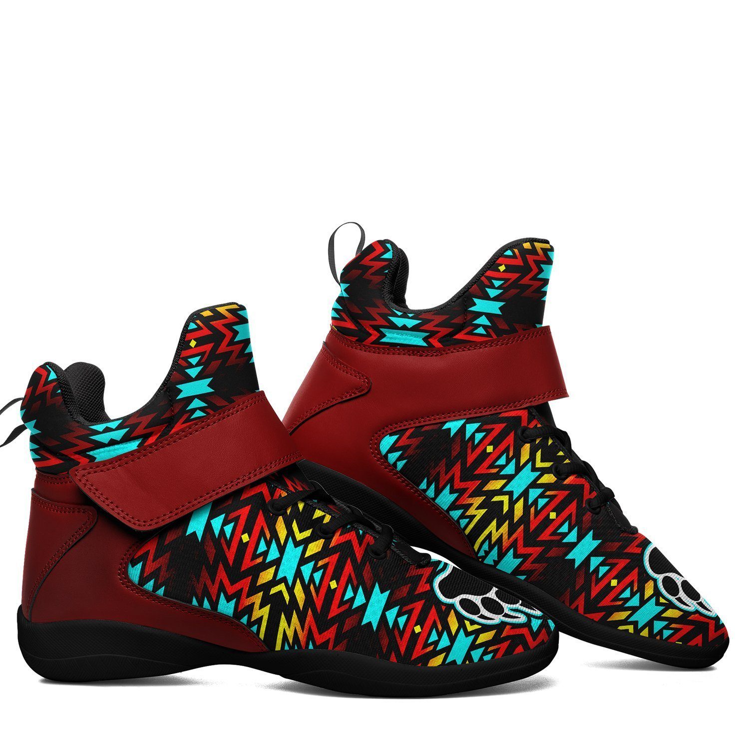 Fire Colors and Turquoise Bearpaw Ipottaa Basketball / Sport High Top Shoes - Black Sole 49 Dzine