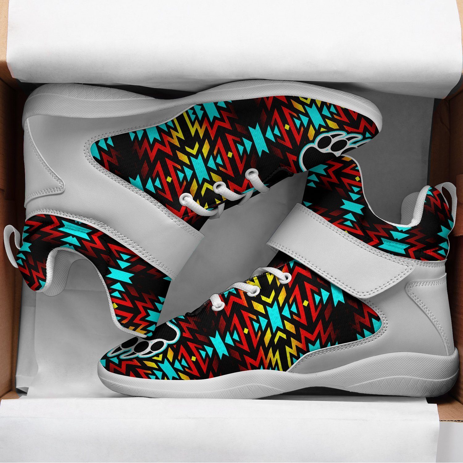 Fire Colors and Turquoise Bearpaw Ipottaa Basketball / Sport High Top Shoes - White Sole 49 Dzine