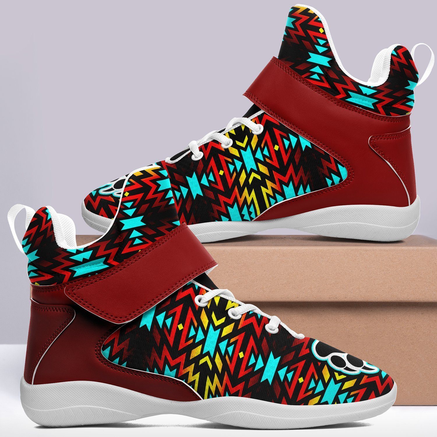 Fire Colors and Turquoise Bearpaw Ipottaa Basketball / Sport High Top Shoes - White Sole 49 Dzine