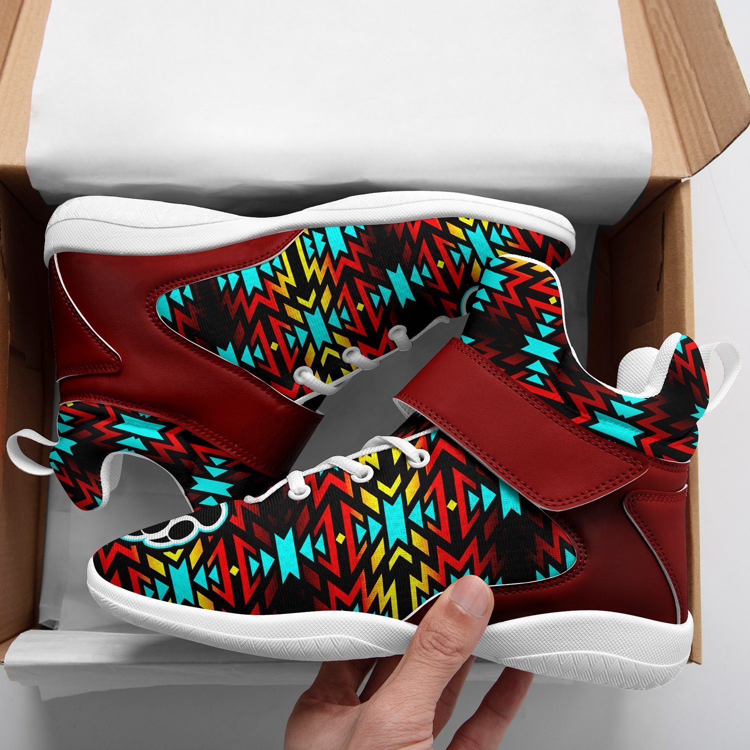 Fire Colors and Turquoise Bearpaw Ipottaa Basketball / Sport High Top Shoes - White Sole 49 Dzine