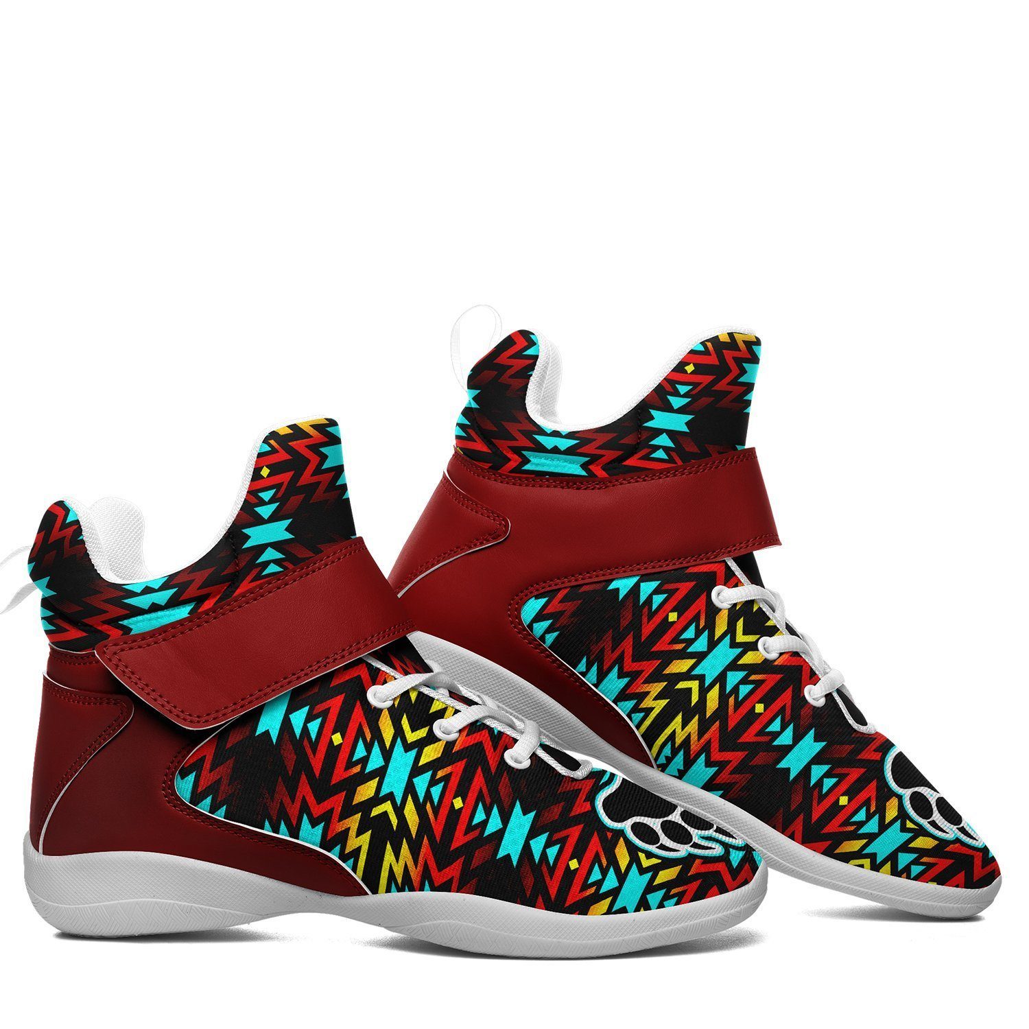 Fire Colors and Turquoise Bearpaw Ipottaa Basketball / Sport High Top Shoes - White Sole 49 Dzine
