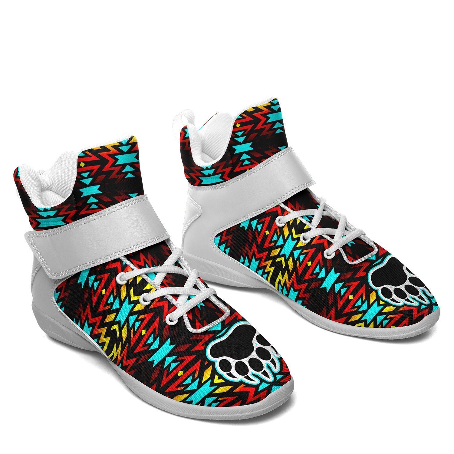 Fire Colors and Turquoise Bearpaw Ipottaa Basketball / Sport High Top Shoes - White Sole 49 Dzine