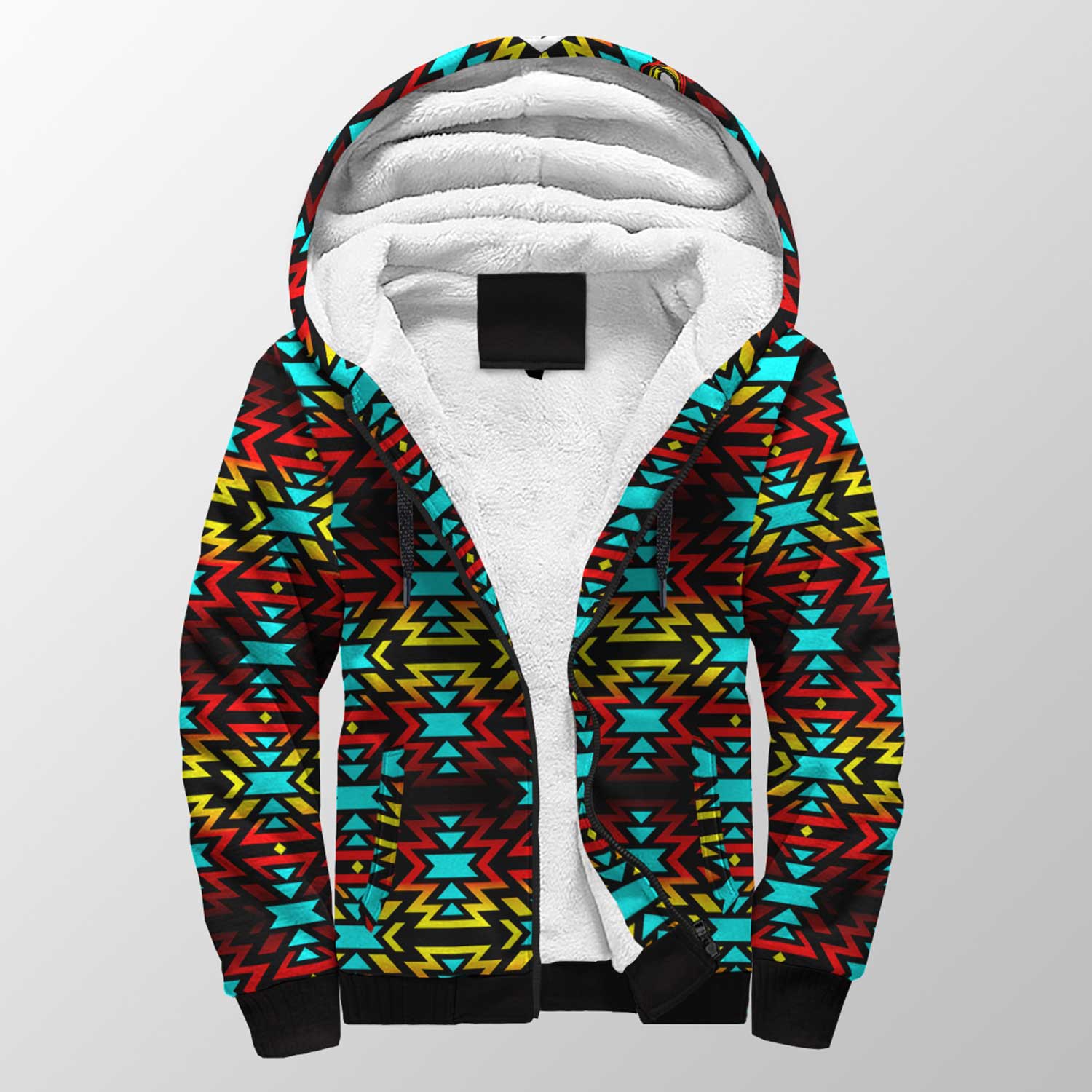Fire Colors and Turquoise Bearpaw Sherpa Hoodie 49 Dzine