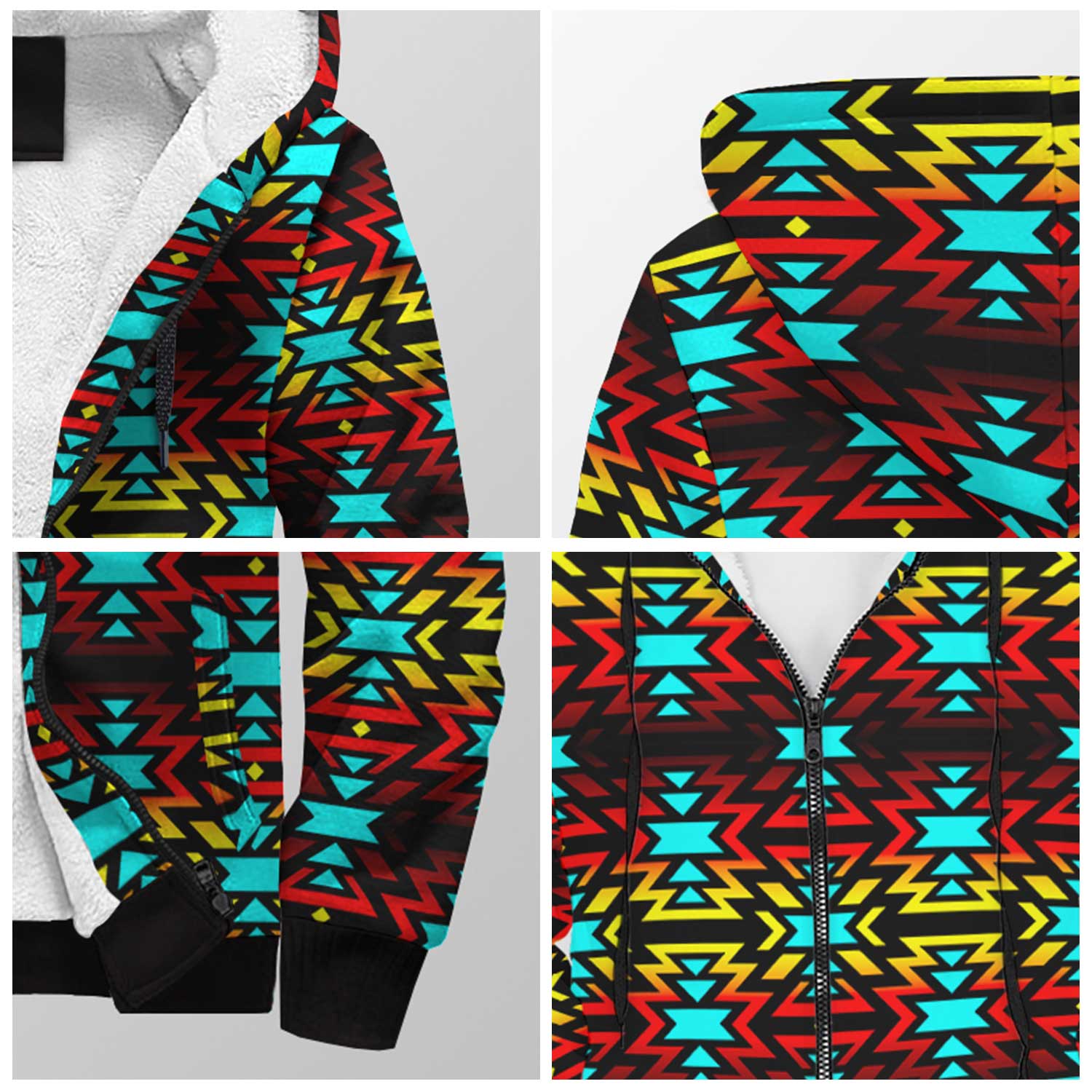 Fire Colors and Turquoise Bearpaw Sherpa Hoodie 49 Dzine