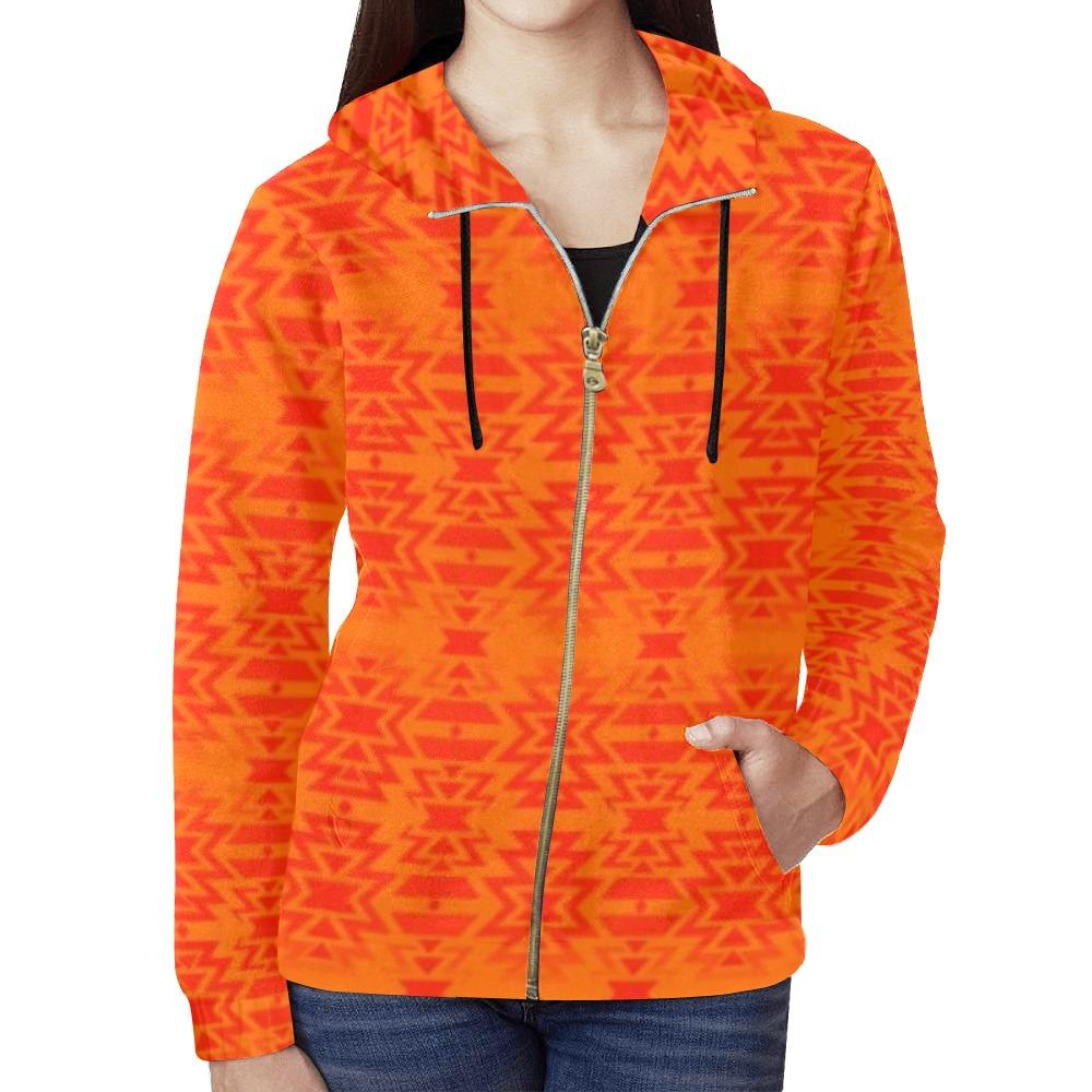 Fire Colors and Turquoise Carrying Their Prayers All Over Print Full Zip Hoodie for Women (Model H14) All Over Print Full Zip Hoodie for Women (H14) e-joyer