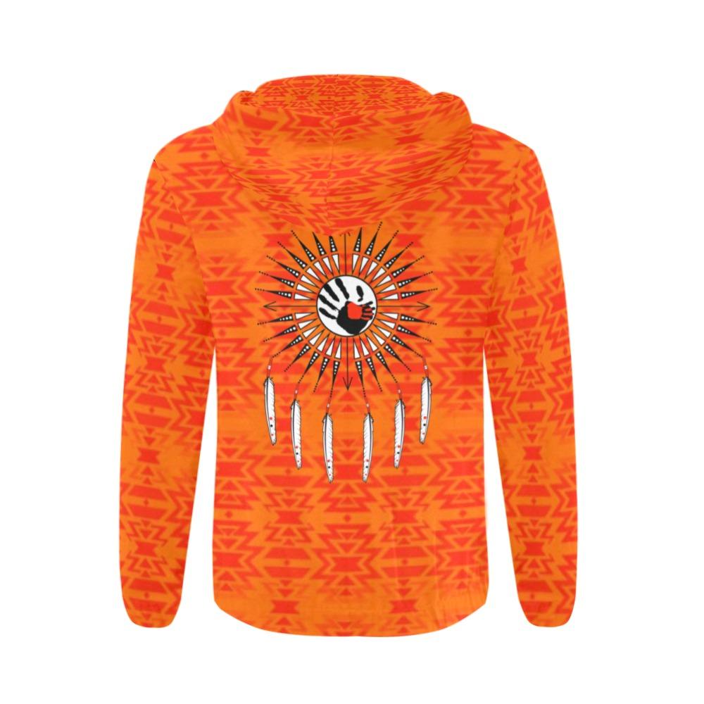 Fire Colors and Turquoise Feather Directions All Over Print Full Zip Hoodie for Men (Model H14) All Over Print Full Zip Hoodie for Men (H14) e-joyer