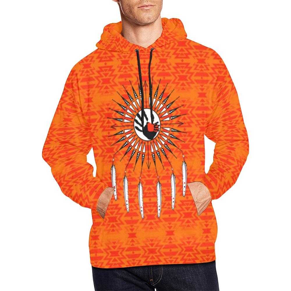 Fire Colors and Turquoise Feather Directions All Over Print Hoodie for Men (USA Size) (Model H13) All Over Print Hoodie for Men (H13) e-joyer