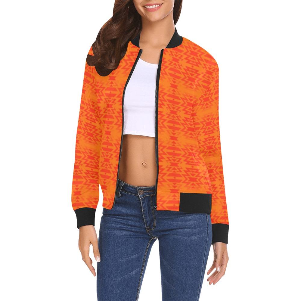 Fire Colors and Turquoise Orange A feather for each All Over Print Bomber Jacket for Women (Model H19) All Over Print Bomber Jacket for Women (H19) e-joyer