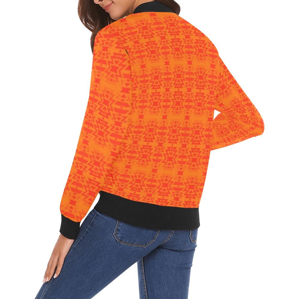 Fire Colors and Turquoise Orange All Over Print Bomber Jacket for Women (Model H19) All Over Print Bomber Jacket for Women (H19) e-joyer