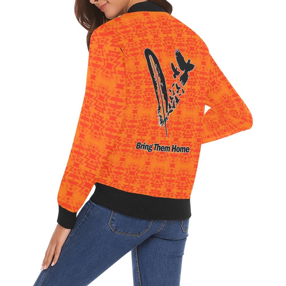 Fire Colors and Turquoise Orange Bring Them Home All Over Print Bomber Jacket for Women (Model H19) All Over Print Bomber Jacket for Women (H19) e-joyer