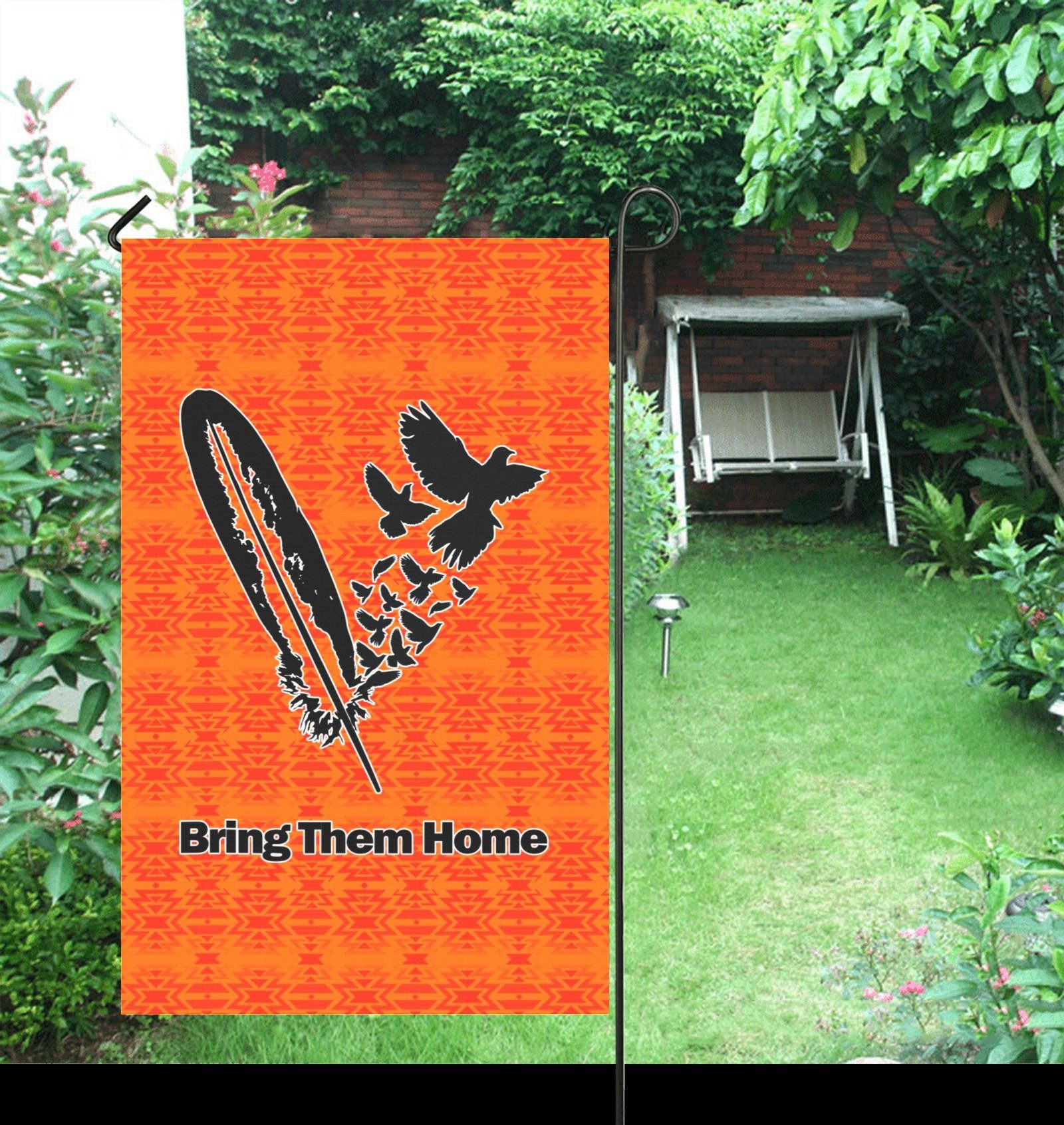 Fire Colors and Turquoise Orange - Bring Them Home Feather with Doves Garden Flag 36''x60'' (Two Sides Printing) Garden Flag 36‘’x60‘’ (Two Sides) e-joyer