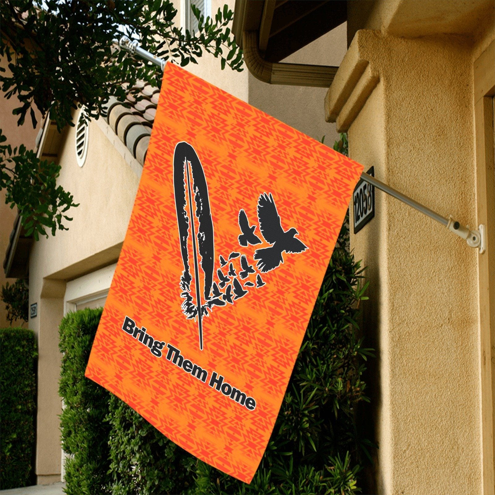 Fire Colors and Turquoise Orange - Bring Them Home Feather with Doves Garden Flag 36''x60'' (Two Sides Printing) Garden Flag 36‘’x60‘’ (Two Sides) e-joyer