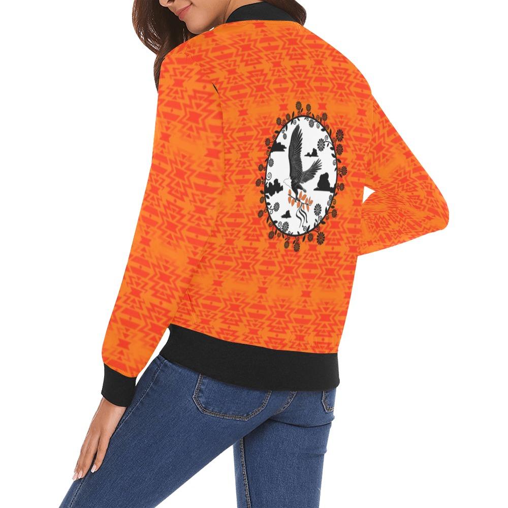Fire Colors and Turquoise Orange Carrying Their Prayers All Over Print Bomber Jacket for Women (Model H19) All Over Print Bomber Jacket for Women (H19) e-joyer