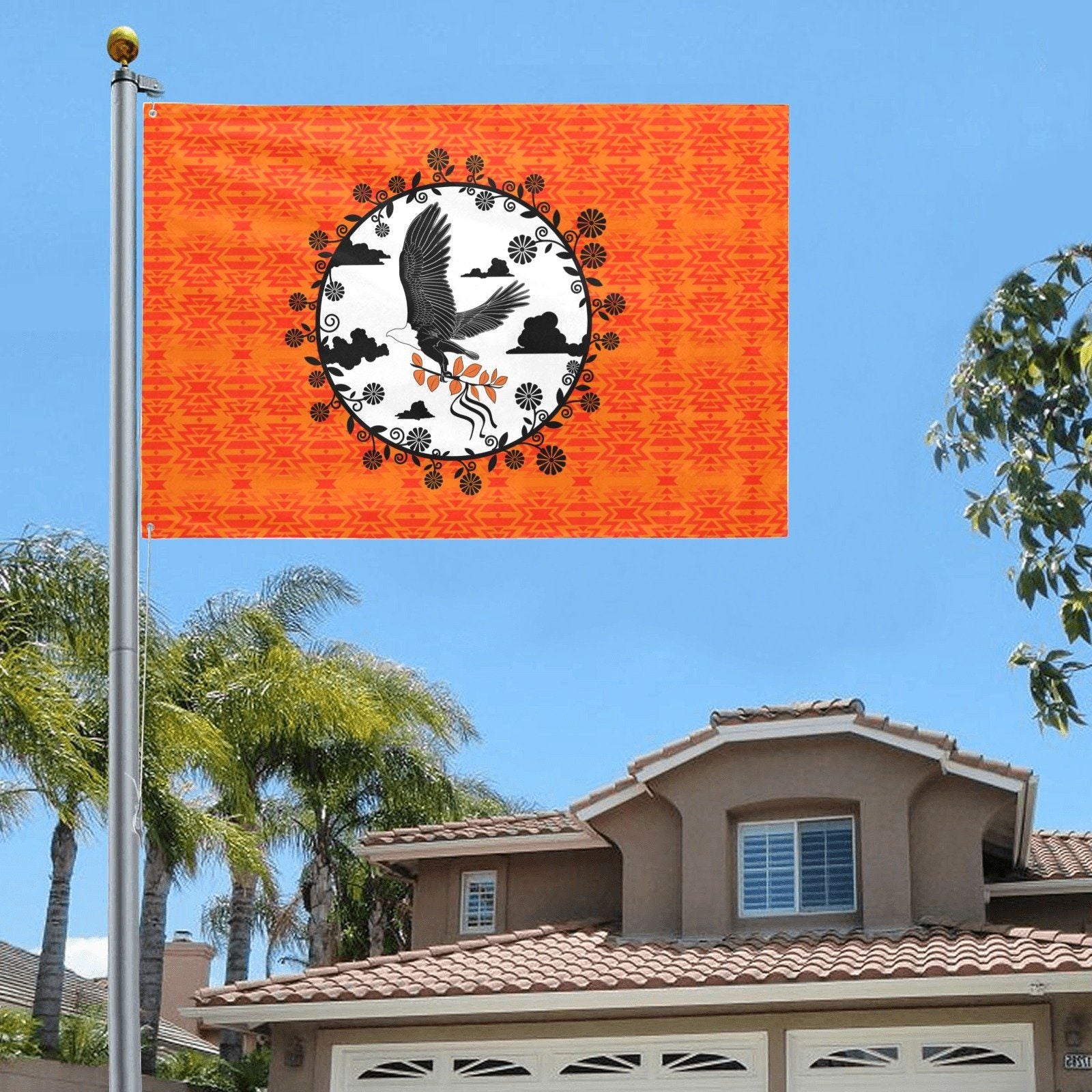 Fire Colors and Turquoise Orange Carrying Their Prayers Garden Flag 70"x47" Garden Flag 70"x47" e-joyer