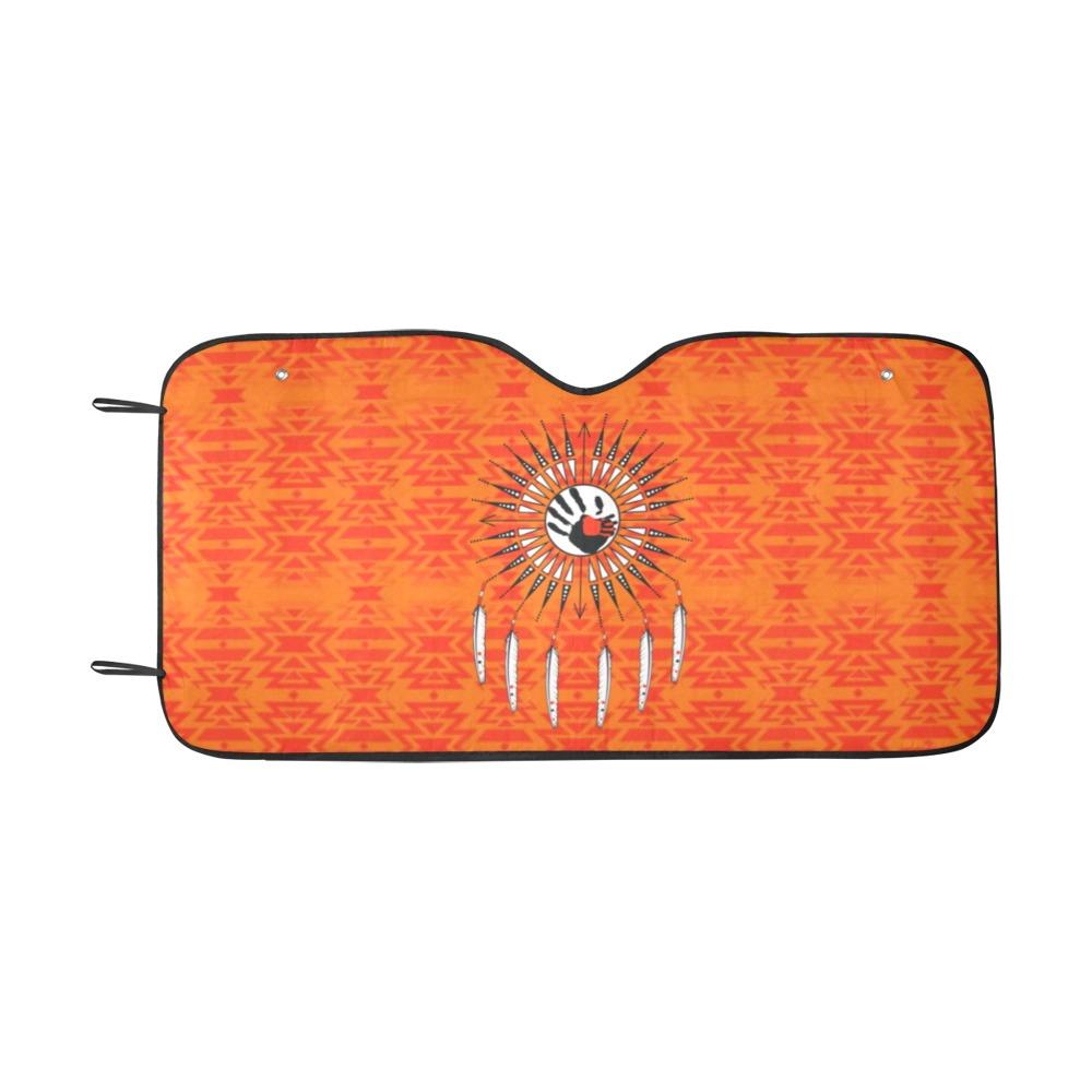 Fire Colors and Turquoise Orange Feather Directions Car Sun Shade 55"x30" Car Sun Shade e-joyer