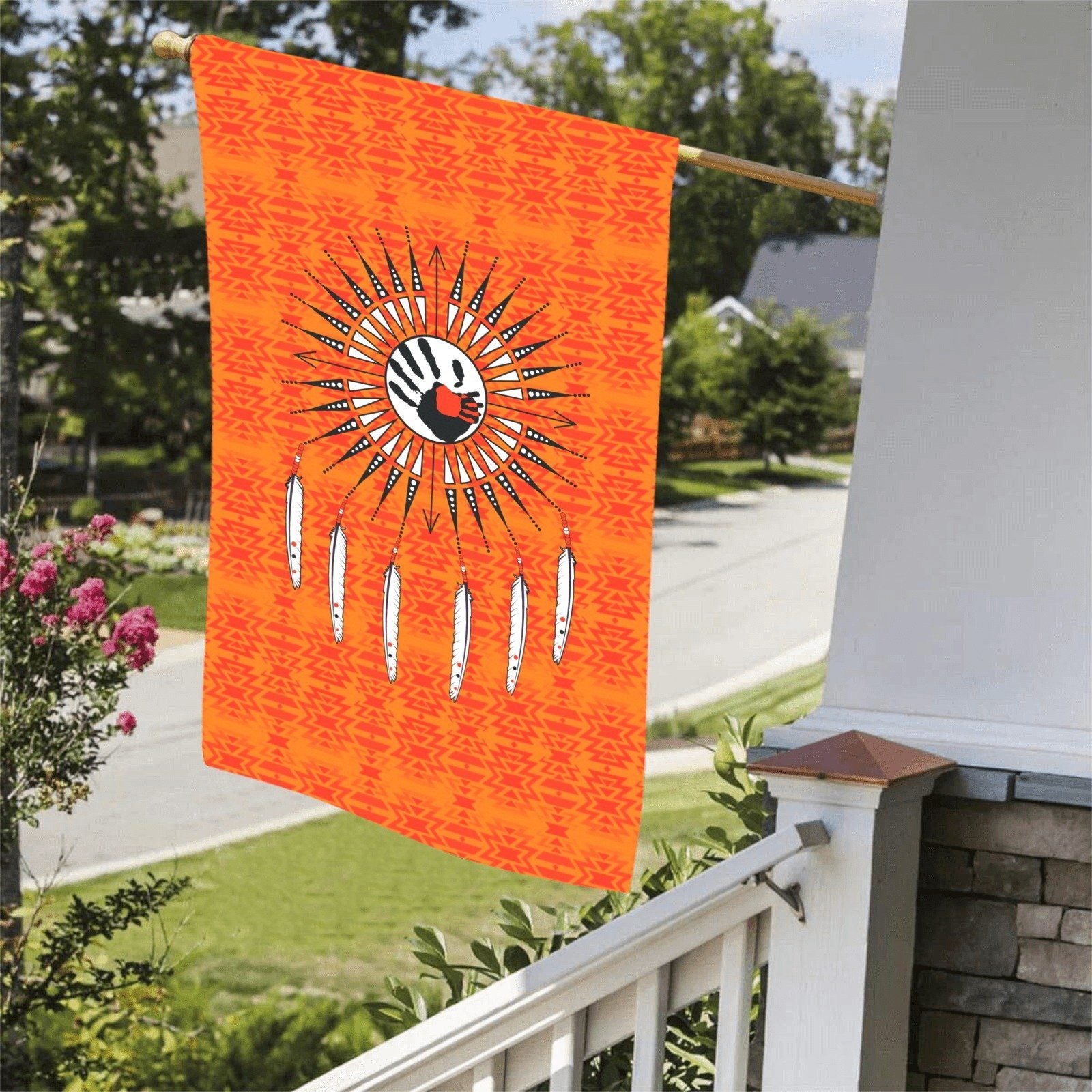 Fire Colors and Turquoise Orange - Feather Directions Garden Flag 36''x60'' (Two Sides Printing) Garden Flag 36‘’x60‘’ (Two Sides) e-joyer