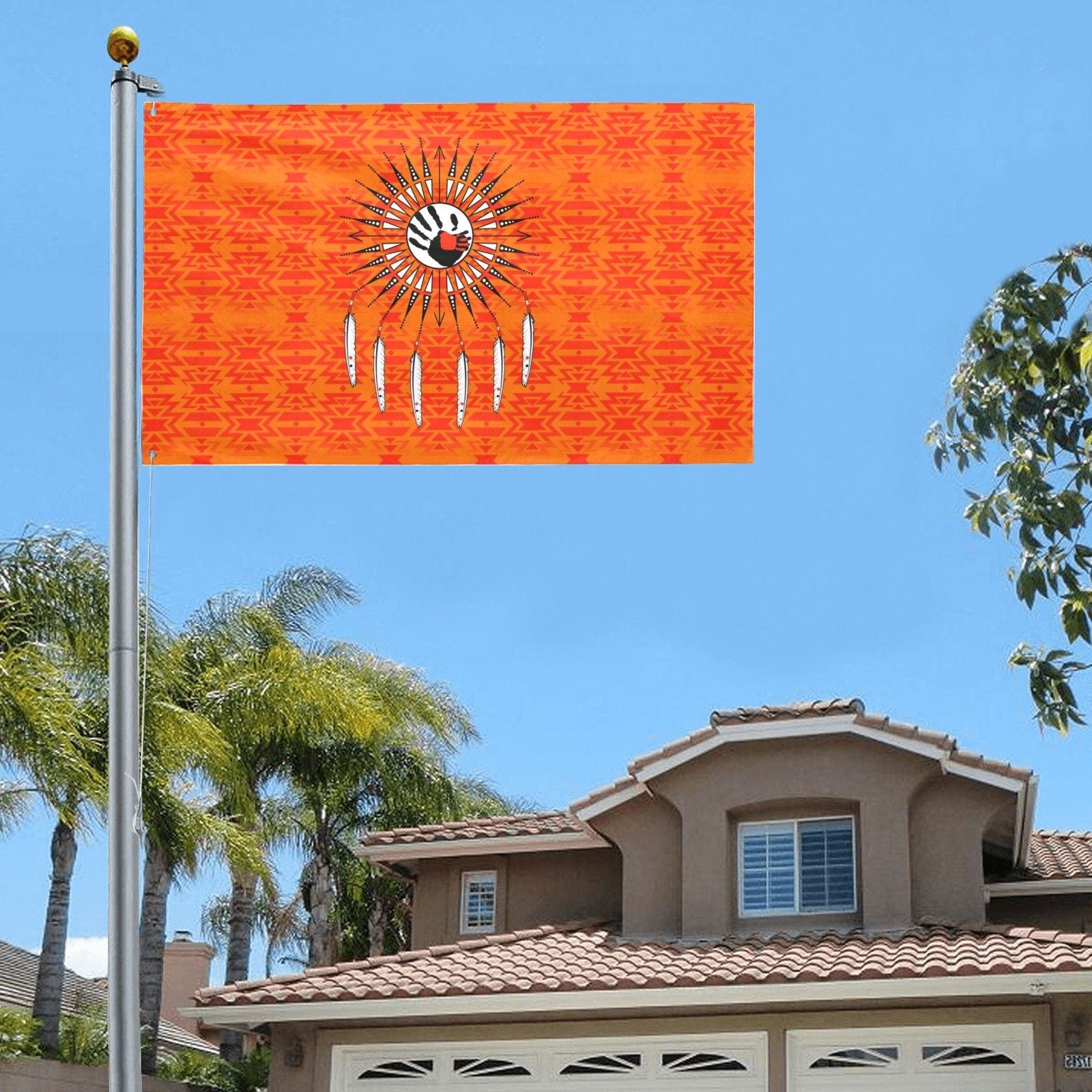 Fire Colors and Turquoise Orange Feather Directions Garden Flag 59"x35" Garden Flag 59"x35" e-joyer