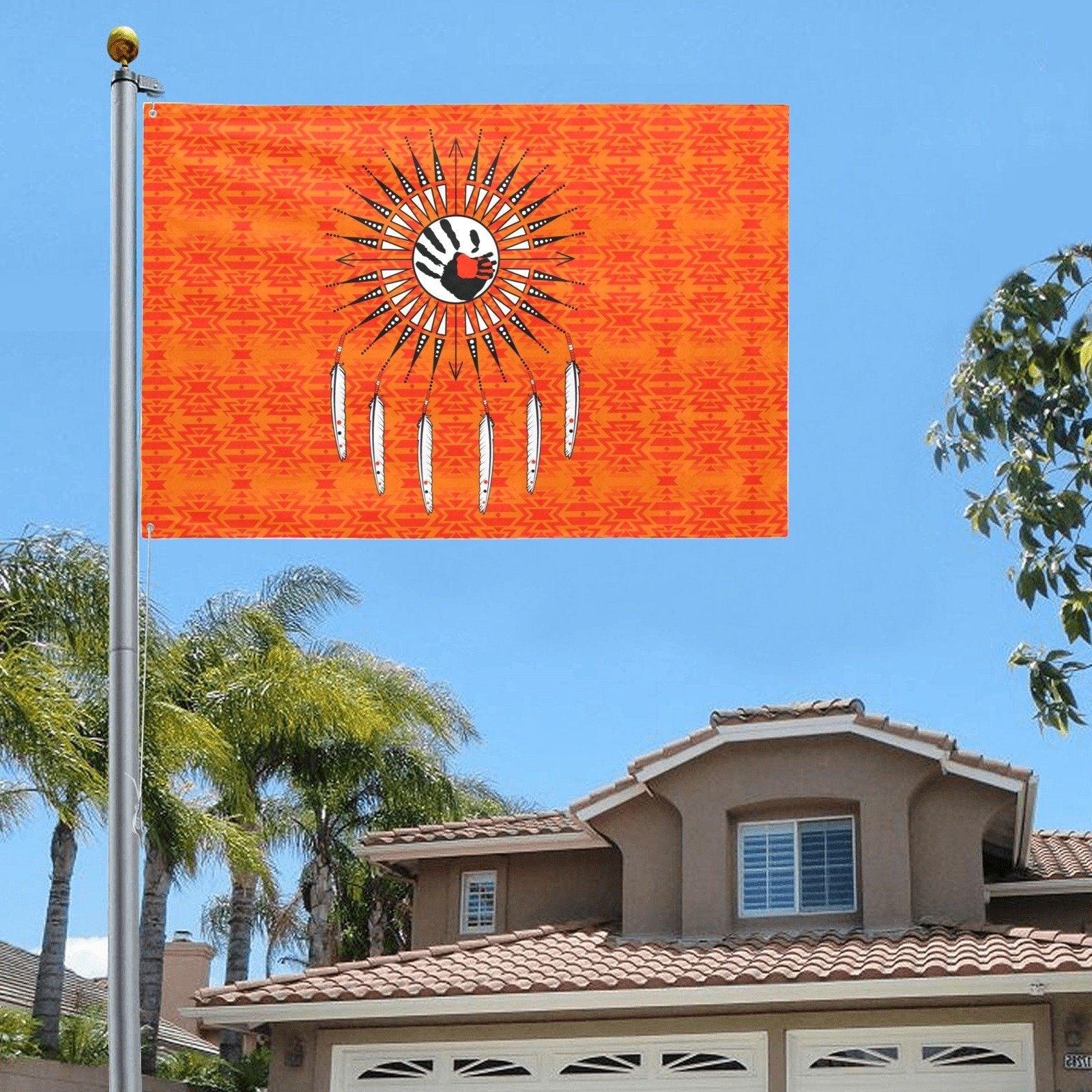 Fire Colors and Turquoise Orange Feather Directions Garden Flag 70"x47" Garden Flag 70"x47" e-joyer
