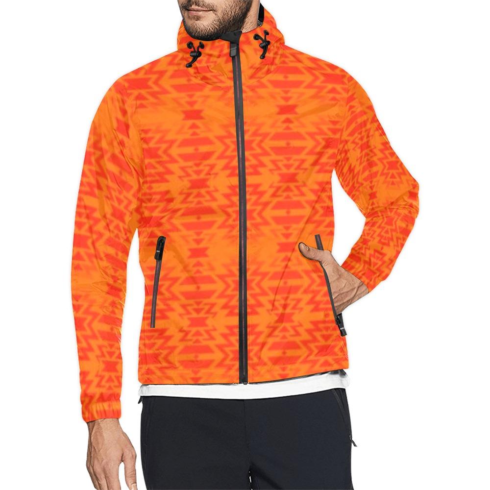 Fire Colors and Turquoise Orange Feather Directions Unisex All Over Print Windbreaker (Model H23) All Over Print Windbreaker for Men (H23) e-joyer