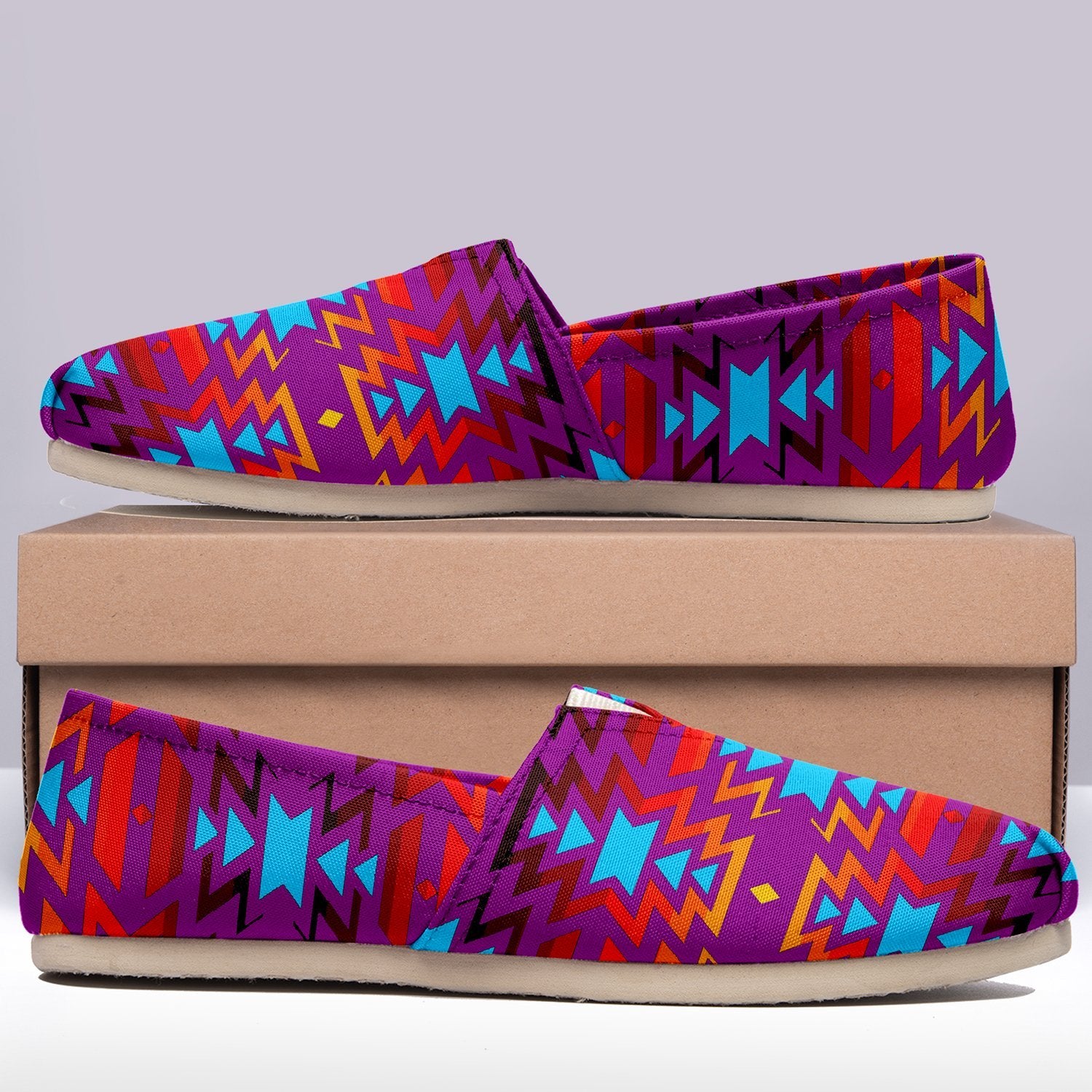 Fire Colors and Turquoise Purple Casual Unisex Slip On Shoe Herman