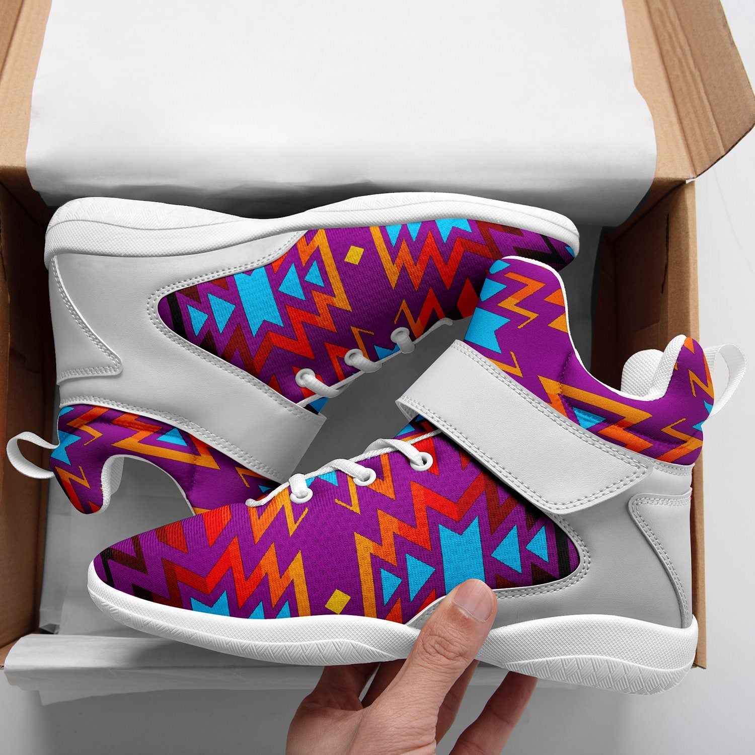 Fire Colors and Turquoise Purple Ipottaa Basketball / Sport High Top Shoes 49 Dzine