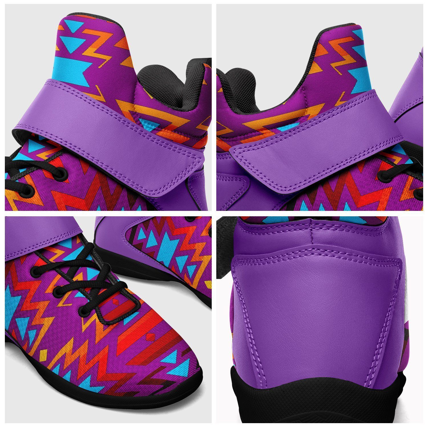Fire Colors and Turquoise Purple Ipottaa Basketball / Sport High Top Shoes - Black Sole 49 Dzine