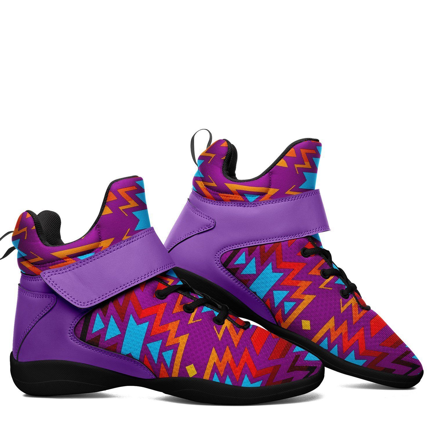Fire Colors and Turquoise Purple Ipottaa Basketball / Sport High Top Shoes - Black Sole 49 Dzine